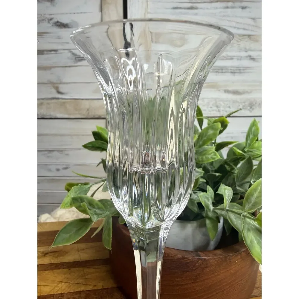 VTG MIKASA Icicles Crystal Long Stem Tulip Shaped Candlestick Holder Set of Two